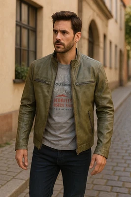 Engbers Lederjacke in Khaki – hochwertiges Echtleder, Herren Jacke Gr. 48-60 - Bild 1 von 4
