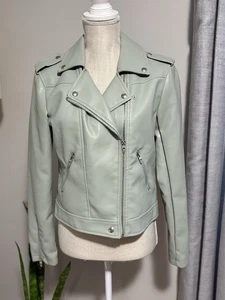 Chaqueta de motocicleta de cuero sintético en blanco NYC verde menta talla pequeña - Imagen 1 de 10