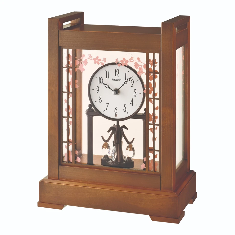 Seiko Wooden Anniversary Quartz Mantel Clock Rotating Pendulum & Light QXN235B - Image 1 of 2
