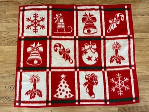 Vintage Biederlack Weihnachtsdecke Überwurf 47 x 54" rot grün Kerze Zuckerstange - Bild 1 von 7