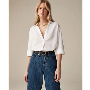 J Crew Airy Gauze Popover V Neck 3/4 Sleeve Beach Shirt US Women's XS New - Picture 1 of 6