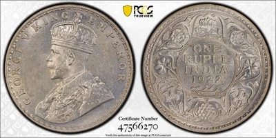 British India, 1922 B George V Rupee, PCGS MS 63. 2,051,000 Mintage. - Image 1 of 3