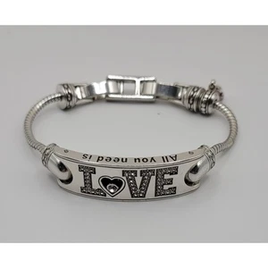 BRIGHTON Breast Cancer Awareness Love ID Bracelet Sterling Silver--9 in-VINTAGE! - Picture 1 of 9