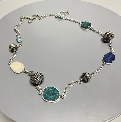 Laura Ashley длинный серебряная цепочка заявление ожерелье мульти драгоценных камней бисером женщин - Изображение 1 из 4