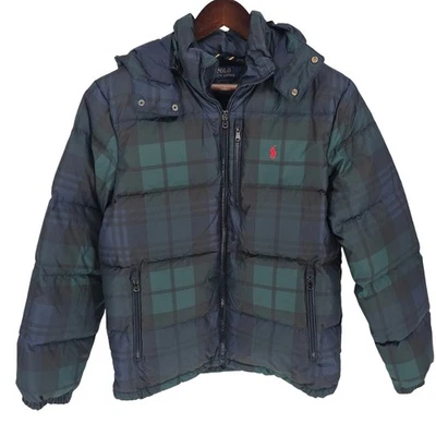 Chaqueta acolchada Polo Ralph Lauren para niños a cuadros con capucha logotipo de pony tartán a cuadros 18/20 Foto 1 de 4