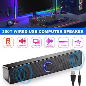 Stereo Bass Sound Computer Speakers 3.5mm USB Wired Soundbar for Desktop Laptop - Picture 1 of 18