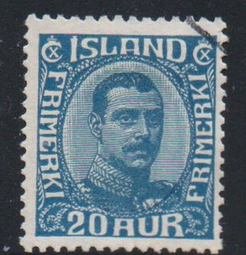 Iceland Sc 118 1920 20 aur deep blue Christian X stamp used - Image 1 of 1