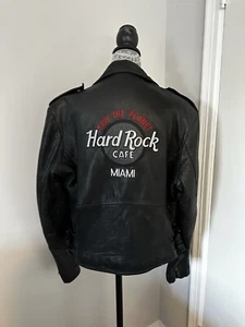 Vintage 90’s Hard Rock Cafe Leather Motorcycle Biker Jacket MIAMI. Sz: S. - Picture 1 of 20