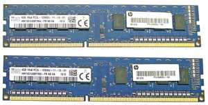 Lot of Two HP 4 GB (4x4) DDR3 PC3L-12800 (DDR3-1600) 12800U Desktop Memory - Picture 1 of 2