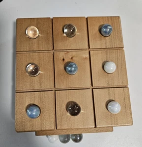 Handcrafted Wooden Tic-Tac-Toe Board Game 5"x5" Marbles  Store Inside - Picture 1 of 4