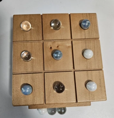 Handcrafted Wooden Tic-Tac-Toe Board Game 5"x5" Marbles  Store Inside - Image 1 of 4