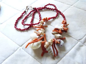 Alte Korallen und Muschel Halskette, zarte Halskette - Bild 1 von 3