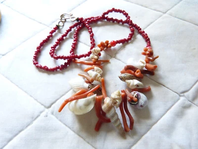 Alte Korallen und Muschel Halskette, zarte Halskette - Bild 1 von 3