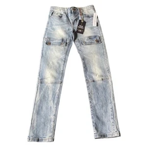 NEW True Indigo Boys Size 12 Jeans Distressed Acid Wash Adjustable Waist Pockets - Picture 1 of 6