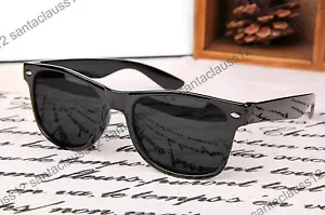 Sunglasses Black Glossy Rectangular Frame Vintage Retro Mens Womens UV400  - Picture 1 of 24