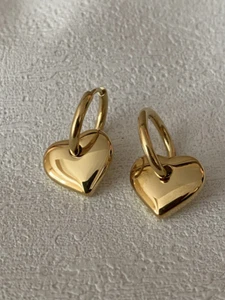 Vergoldete silberfarbene Edelstahl Herz Liebe Ohrhänger - Bild 1 von 7