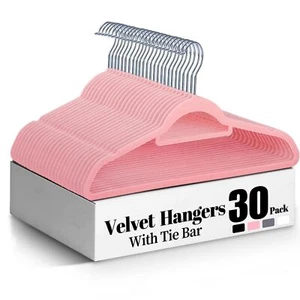 Home Velvet Hangers 30 Pack Non-Slip Clothes Hangers Pink Hangers Suit Hanger... - Picture 1 of 7