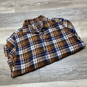 Camisa de franela a cuadros marrón con botones EDDIE BAUER para hombre talla grande - Imagen 1 de 8