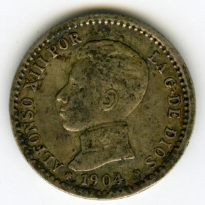 # SPAIN 1904 • 50 CENTIMOS ALFONSO XIII SMV, SILVER COIN 50 CENTS KM# 723 ☆C4668 - Picture 1 of 2