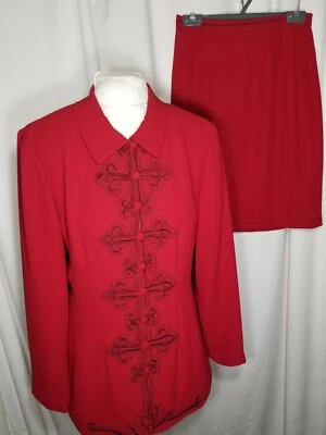 Donna Morgan Red Two Piece Skirt Suit Size 8 Cording Embroidered Detail Career - Image 1 of 4