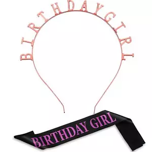 Birthday Headband, Satin Sash and Tiara Crown for Girls Women, Rose Gold - Picture 1 of 6