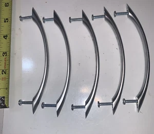 Lot of (5) Modern 6.5” Silver Aluminum Draw Pulls Handles Mount Holes 5” Apart - Picture 1 of 9