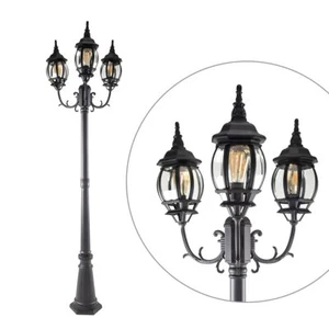 LED Outdoor Post Light - Triple-Head Vintage Street Lamp Black Hardwired - Picture 1 of 9