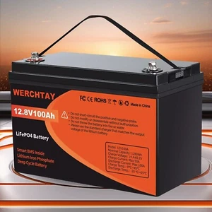 12V 100Ah Lithium Iron Phosphate Battery LiFePO4 Cycles Camping Rechargeable RV - Picture 1 of 21