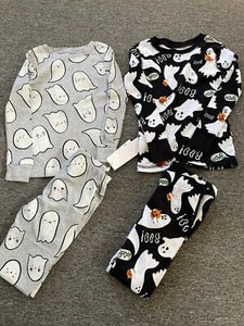 New Halloween Pajamas Ghosts Size 5 Carter’s Old Navy Black Gray Pumpkins Boo - Picture 1 of 3