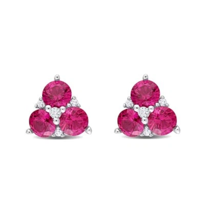 Fine 1.74TCW Simulated Round Cut Ruby & Sapphire Triangle Shape Women's Earrings - Image 1 of 4