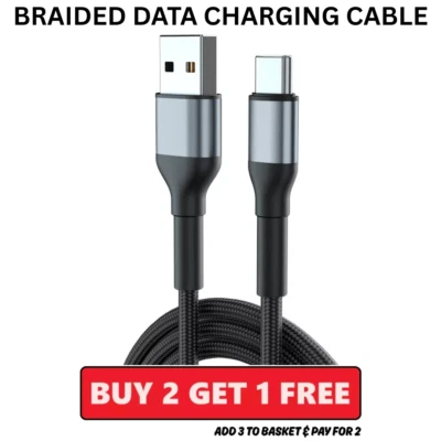 USB C Type C Fast Charger Cable Braided Phone Charging & Data Sync Lead 1m - Image 1 of 4
