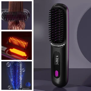 Cordless Hair Straightener Brush Portable Straightening Brush Comb for Travel - Picture 1 of 13