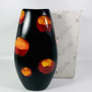 Vintage Black Red Lava Drip Volcano Galaxy Glaze Poole England Pottery Vase 10" - Picture 1 of 7