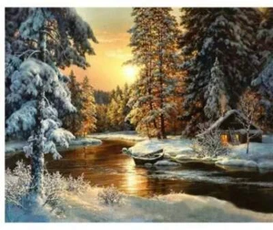 Paint by Numbers Kit - DIY Painting Kit - Gift Idea - Snowy Landscape 2 - 3 Size - Picture 1 of 4