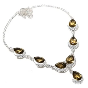 Smoky Quartz Gemstone Handmade 925 Sterling Silver Jwelery Necklace Sz 18'' - Picture 1 of 1