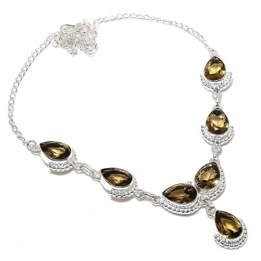 Smoky Quartz Gemstone Handmade 925 Sterling Silver Jwelery Necklace Sz 18'' - Image 1 of 1