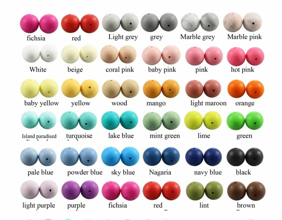 silicone beads 15 mm, various colours, 5 beads = 1 listing, multibuy - Image 1 of 1