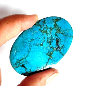 158,05 EGL Zertifiziert Schwarz Natur Spinnennetz Türkis Blau Unbehandelt Edelstein - Bild 1 von 7