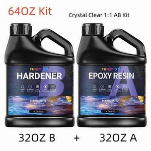Crystal Clear Epoxy Resin 2L/64oz Kit - Self-Leveling - Fast Cure 1:1 AB 2 Part - Picture 1 of 11