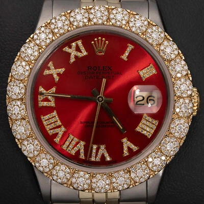 Rolex Datejust 16013 Diamond Bezel Two-Tone Jubilee Watch 36mm Red Roman 2.25ct - Image 1 of 4