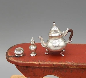 Stieff Williamsburg Pewter Lot Teapot Pepper & Salt Dollhouse Miniature 1:12 - Picture 1 of 9