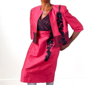 Condici Seide Empire Taille Kleid/Sakko Set-rot-Label 16-passt UK 14 - Bild 1 von 11
