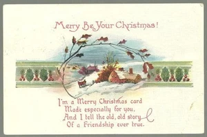 Merry Be Your Christmas Snowy Landscape Holly Vintage Holiday Postcard - Picture 1 of 1