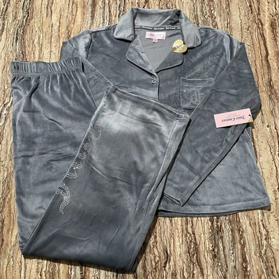 Conjunto de pijama Juicy Couture gris terciopelo manga larga top y pantalón para mujer mediano  Foto 1 de 4
