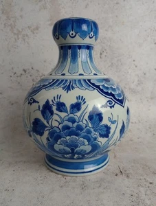 Vtg Delft Vase Blue White Holland De Porceleyne Fles Floral 20x15cm 834 Flask Gd - Picture 1 of 16