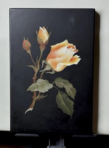 VINTAGE PIETRA DURA ITALIAN STONE MOSAIC ROSES PLAQUE 7x4.75” Skillful Details - Picture 1 of 6