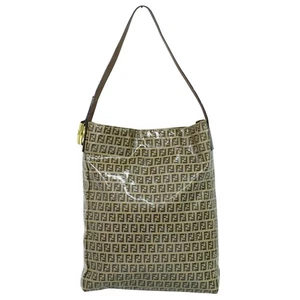 FENDI Zucchino Vinyl One Shoulder Bag Beige Gold - Picture 1 of 15