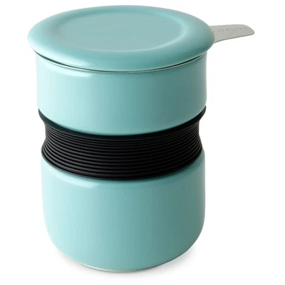 Curve Asian Style Porcelain Tea Cup with Infuser and Lid 12 ounces, Turquoise - Image 1 of 3