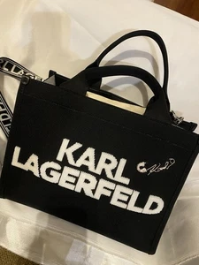 Bolso de Mano Karl Lagerfeld Paris Grande Difícil de Encontrar Nuevo con Etiquetas de Lona Negra con Pin Icónico - Imagen 1 de 21