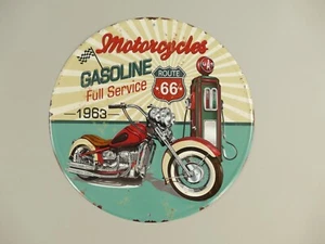 Shabby Blechschild Eisen Motor Gas Eisen Route 66  Motorcyles bike  D.30cm - Bild 1 von 1